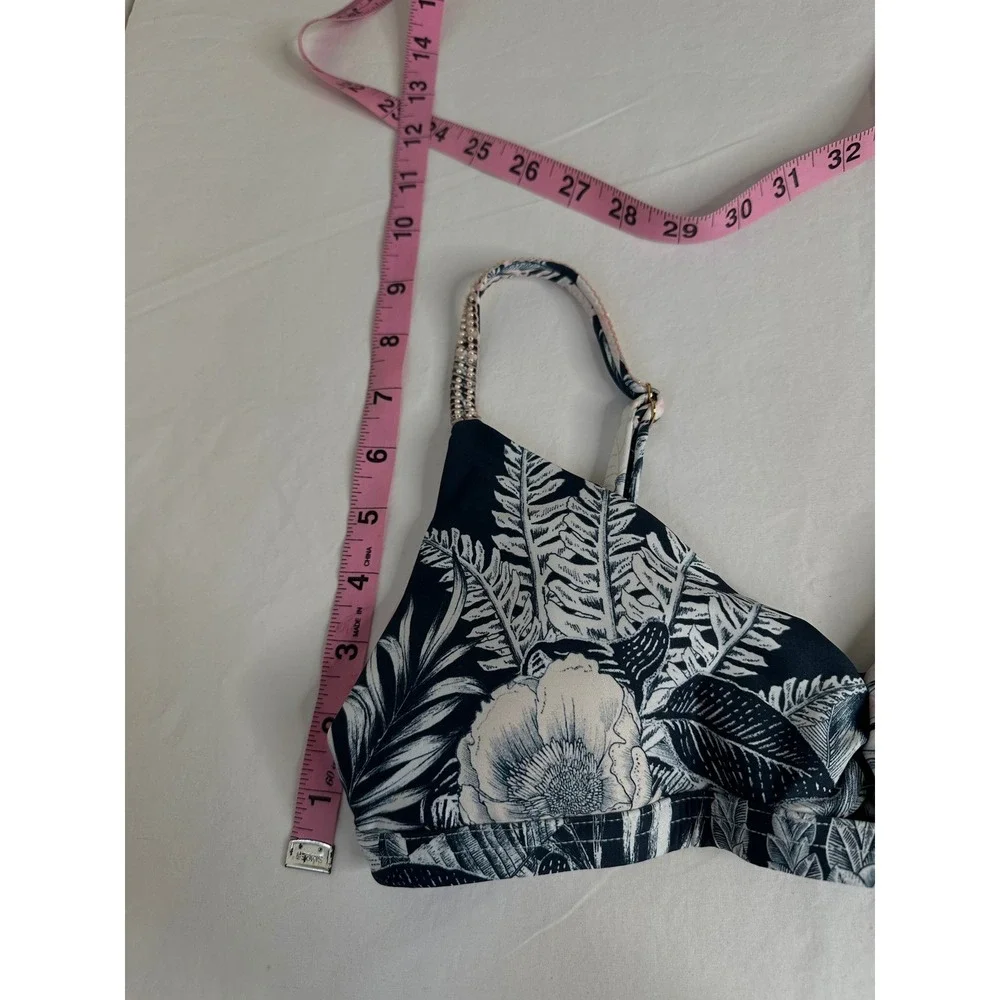 NEW Agua‎ Bendita Peggy Helios Tropical Beaded Bikini Top Navy Pink Size Large